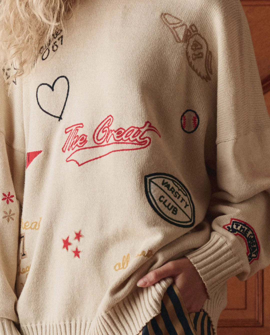 The Great The Embroidered Oversize Crew Pullover