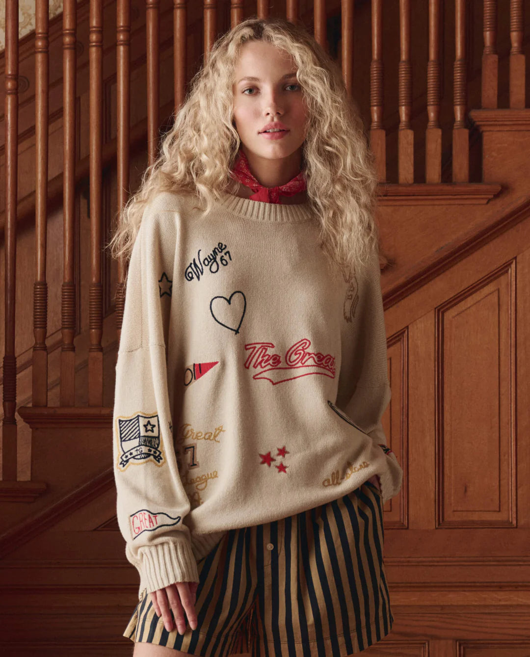 The Great The Embroidered Oversize Crew Pullover
