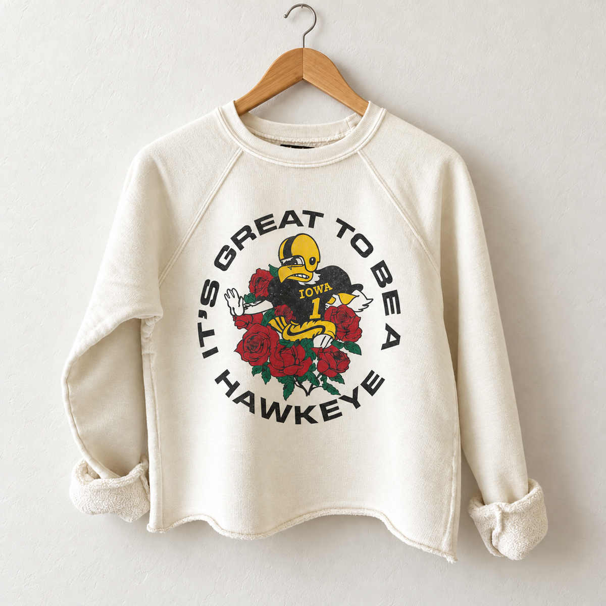 Retro Brand Long Sleeve Sliced Sweatshirt "Rose Bowl"  in Antique White