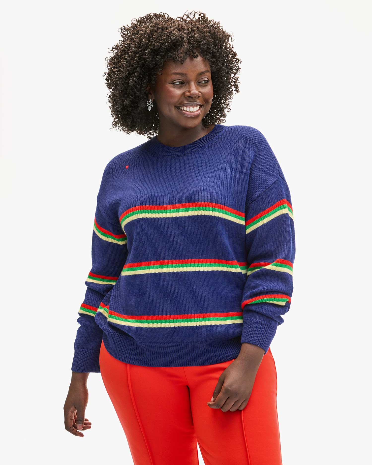 Clare V Virginie Striped Sweater Navy AP-SW-LS-100057