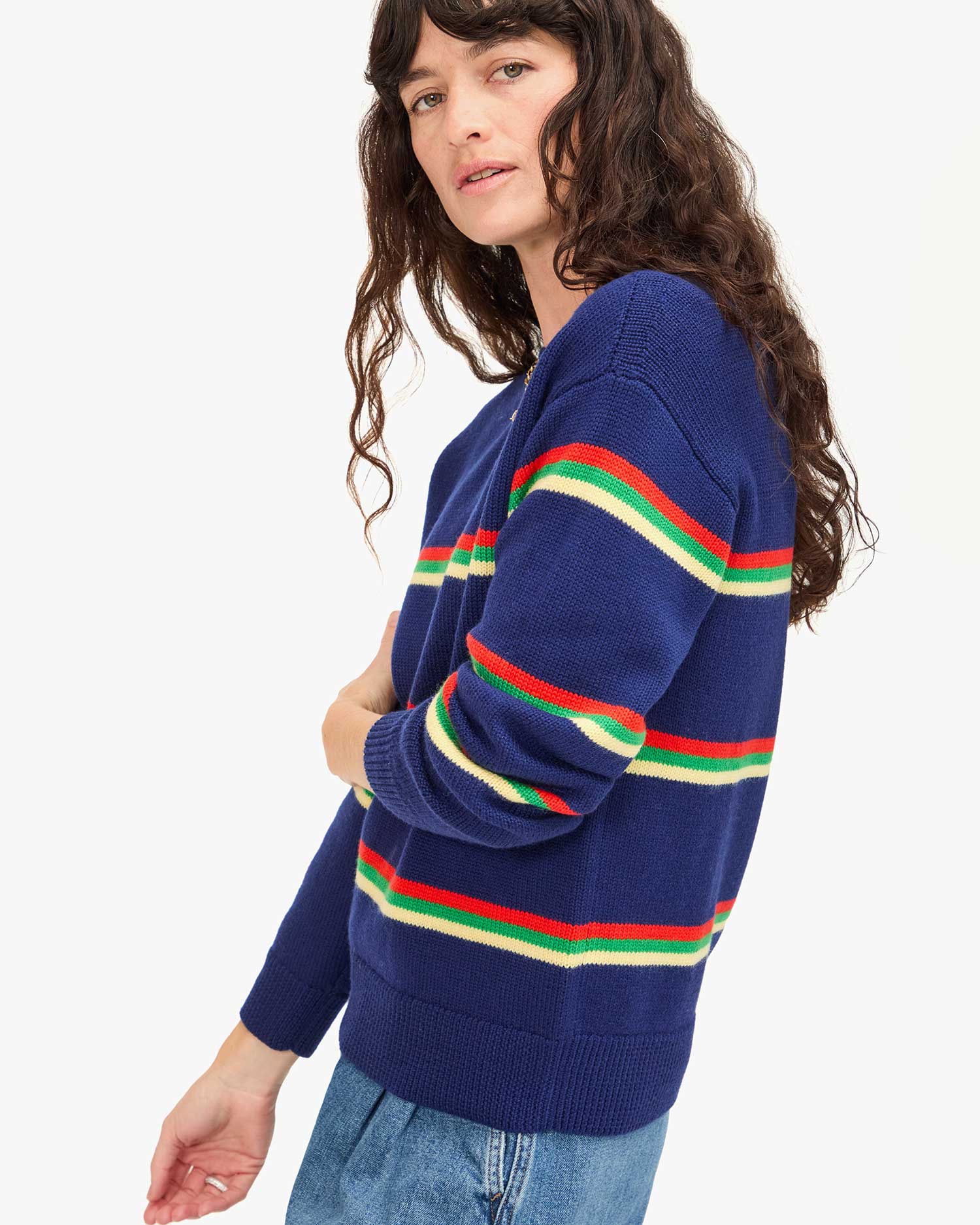 Clare V Virginie Striped Sweater Navy AP-SW-LS-100057