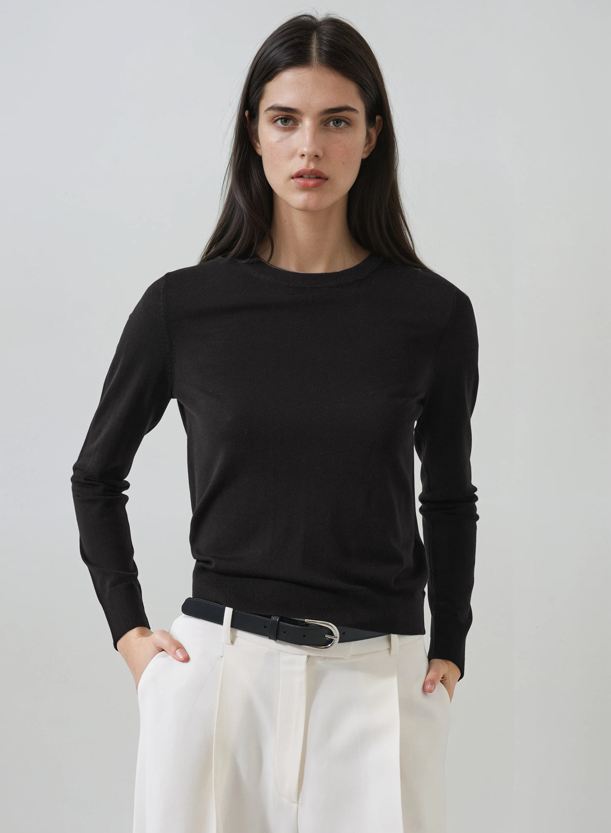 Patrick Assaraf Long Sleeve Extrafine Merino Classic Crew W116C02