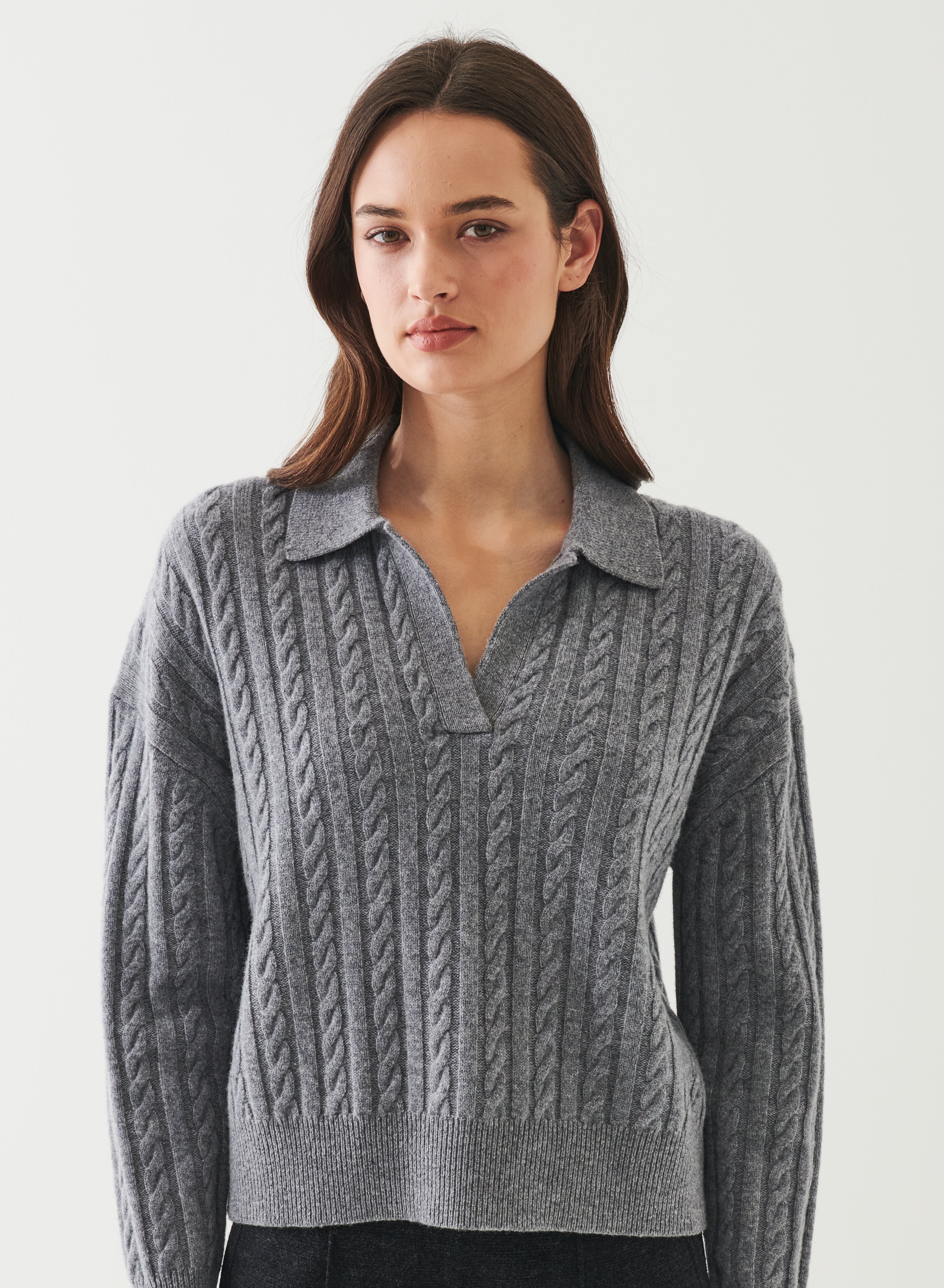 Patrick Assaraf Superfine Wool Cable Relaxed Polo W119P19A