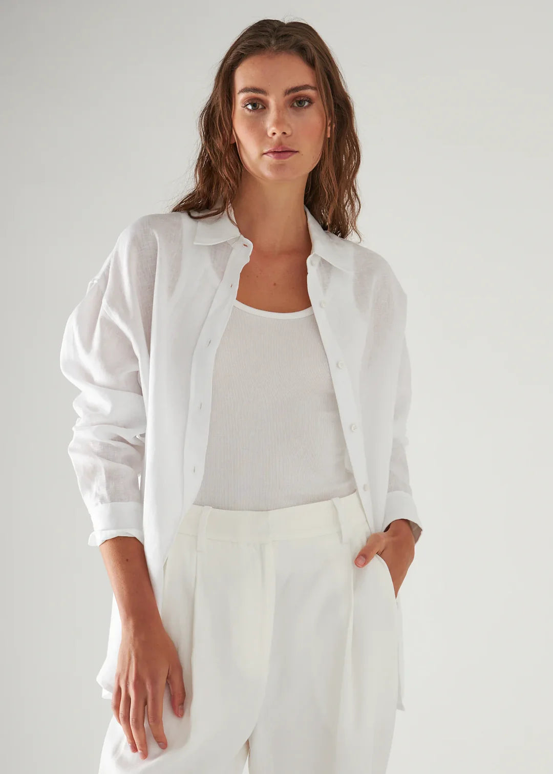 Patrick Assaraf Linen Boyfriend Shirt W4302D05X