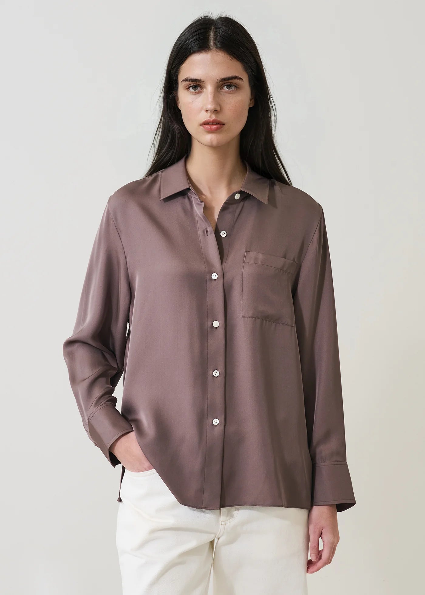 Patrick Assaraf Silk Boyfriend Pocket Shirt W47D25B