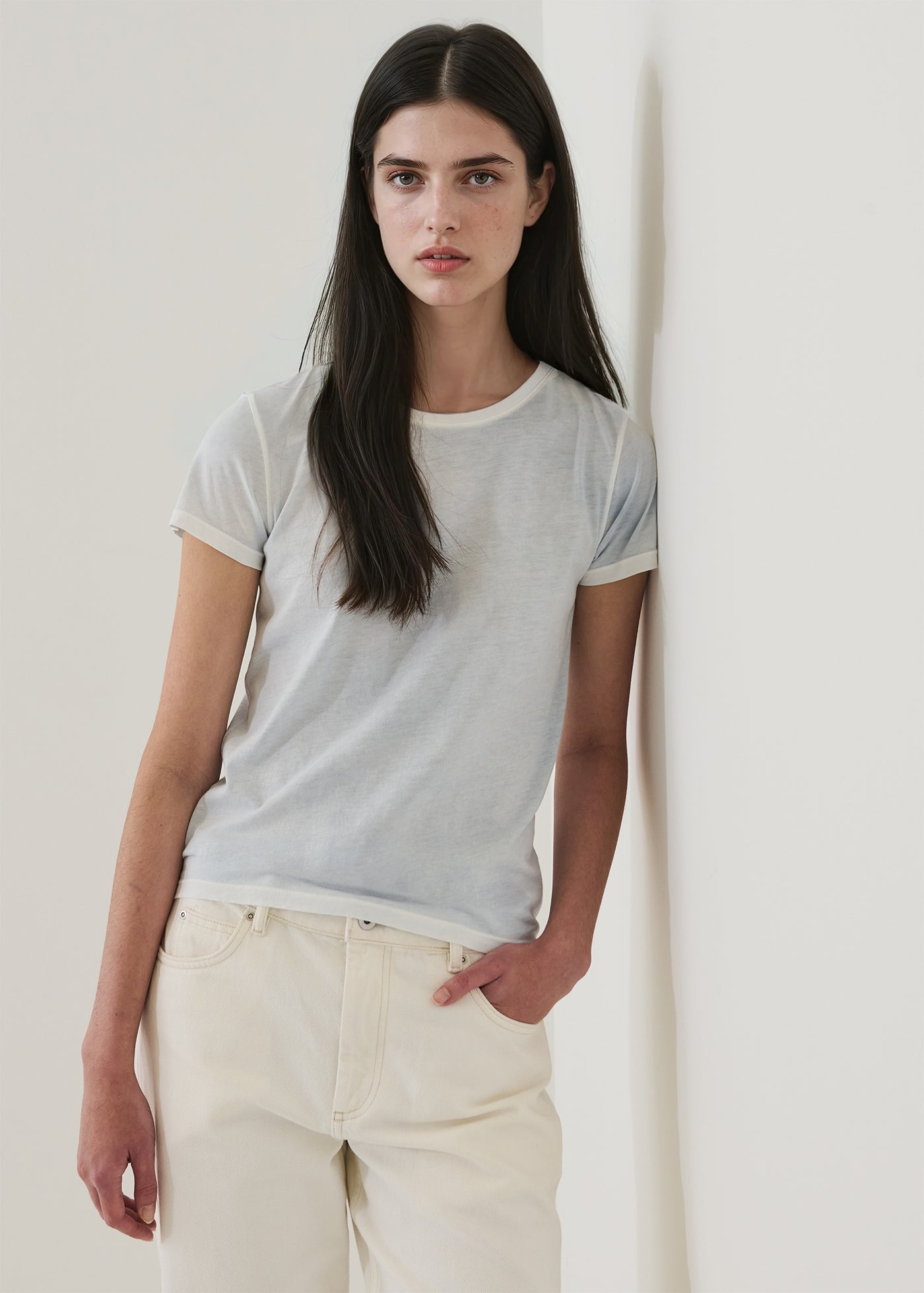 Patrick Assaraf Reverse Spray Lightweight Pima Cotton Classic T-Shirt W92C19B