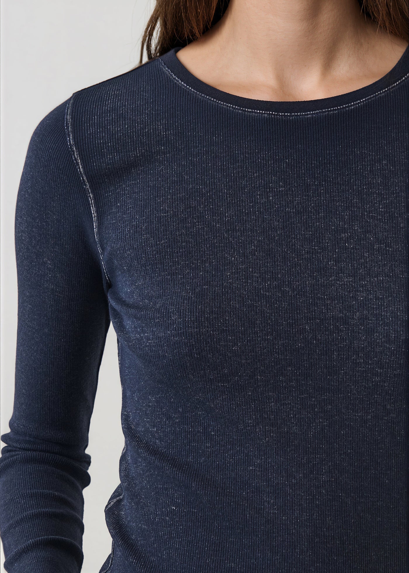 Patrick Assaraf Vintage Wash Pima Cotton Stretch Ribbed T-Shirt W954C30