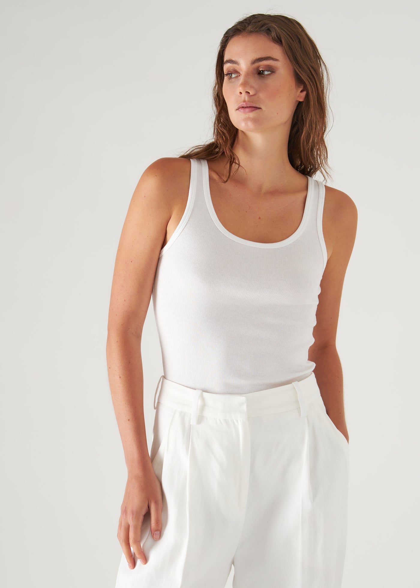 Patrick Assaraf Pima Cotton Stretch Scoop Neck Rib Tank W954C08