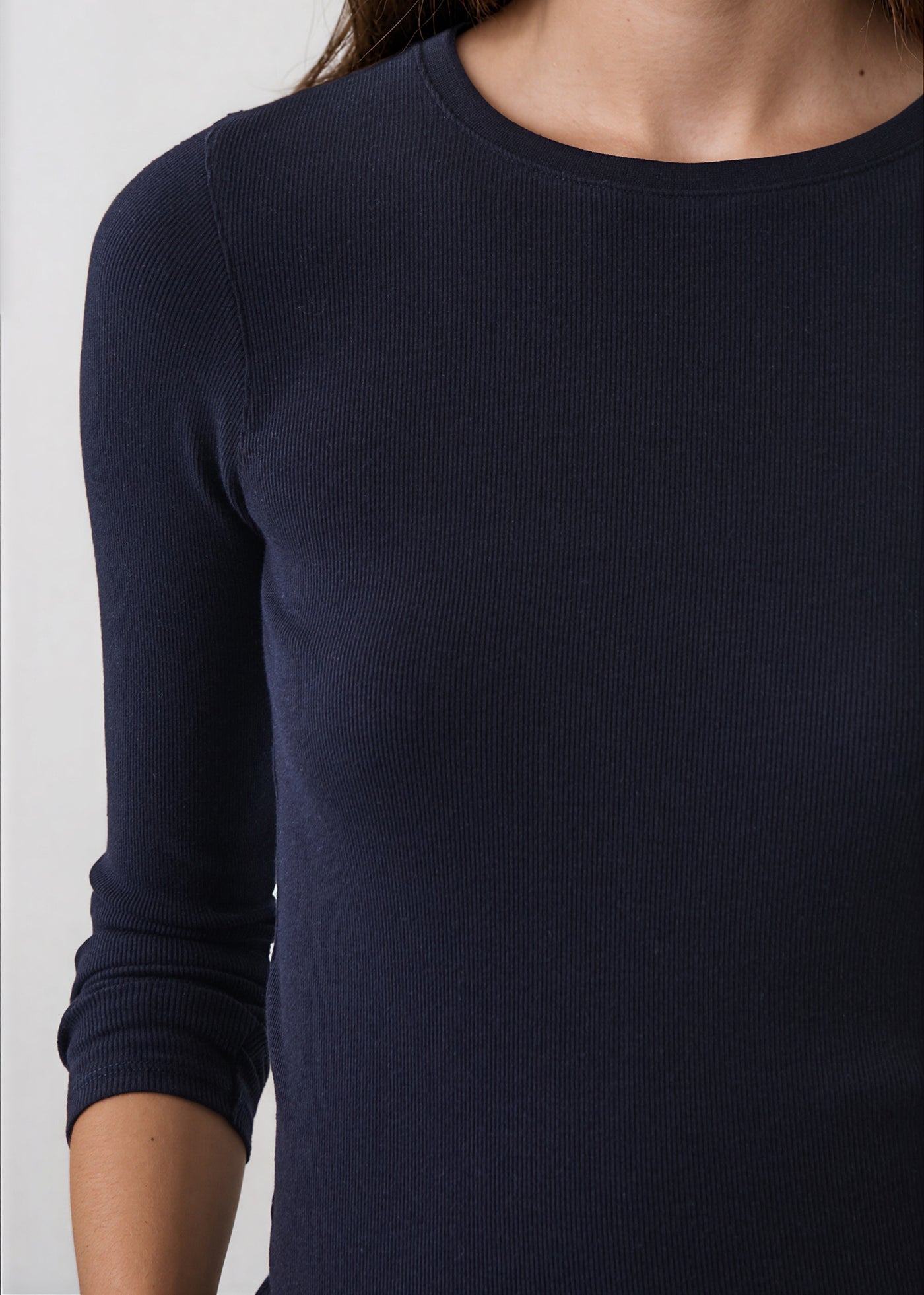 Patrick Assaraf Pima Cotton Stretch Ribbed Long Sleeve Crew Neck T-Shirt W954C10
