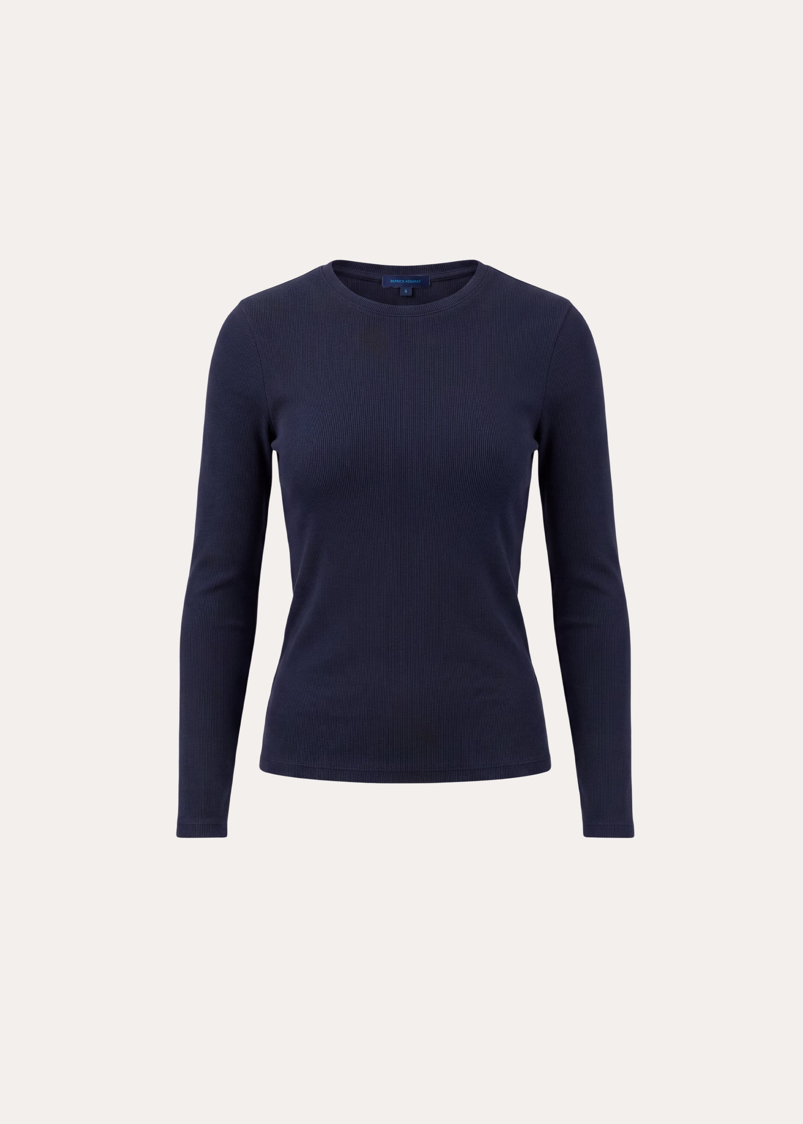 Patrick Assaraf Pima Cotton Stretch Ribbed Long Sleeve Crew Neck T-Shirt W954C10