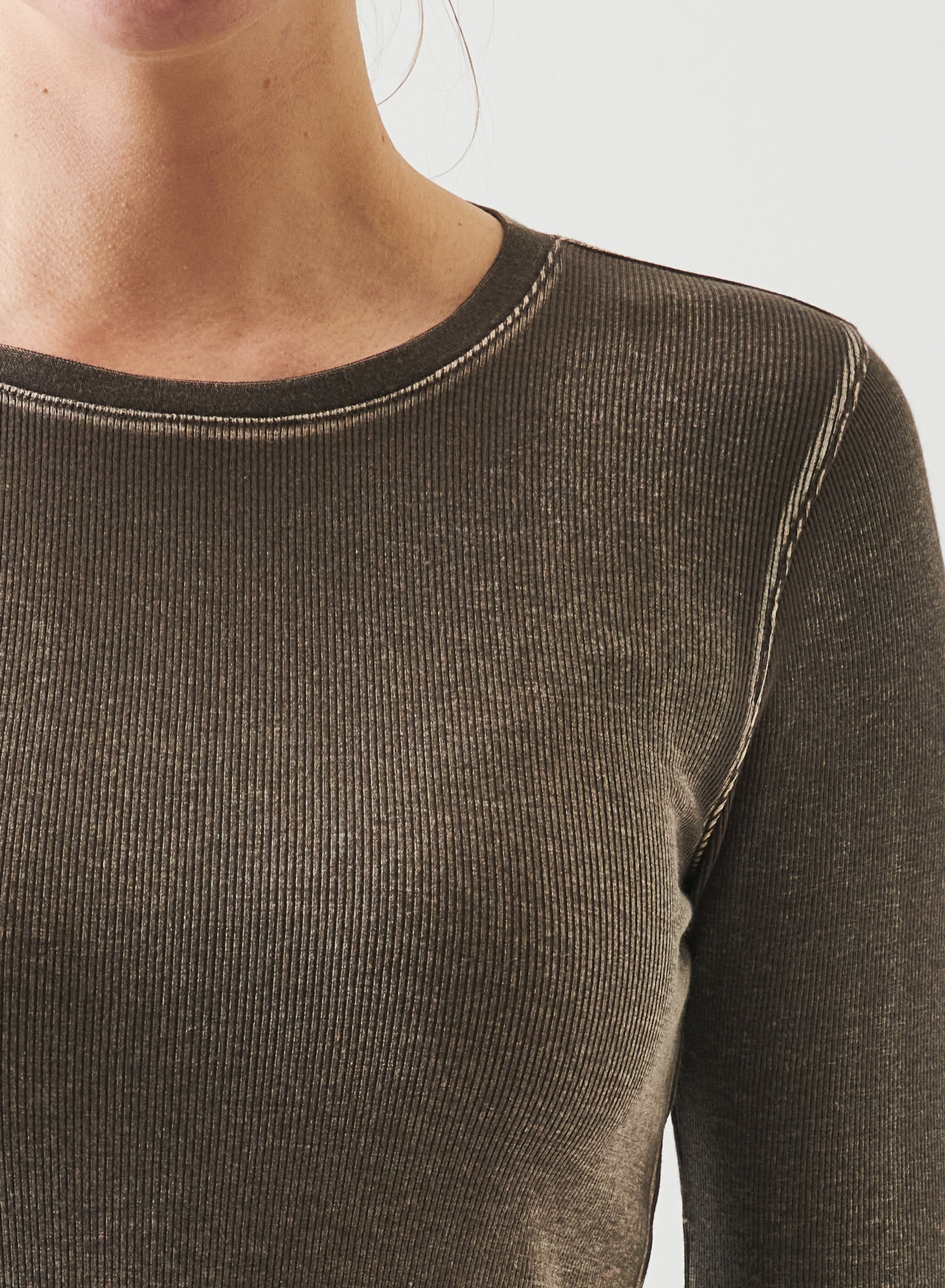 Patrick Assaraf Long Sleeve Cotton Modal Vintage Rib Crew W954C30A