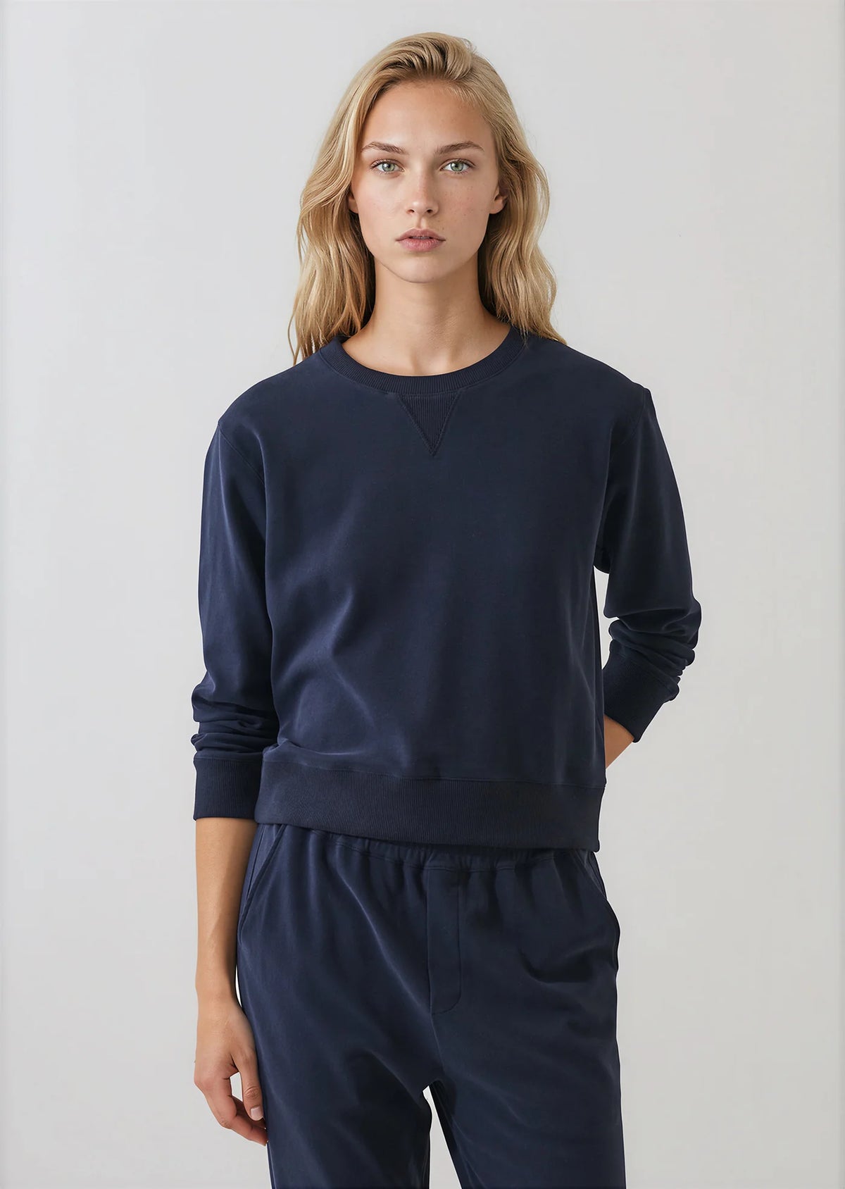 Patrick Assaraf Brushed Pima Cotton Cropped Sweatshirt - Dark Navy W95C01C