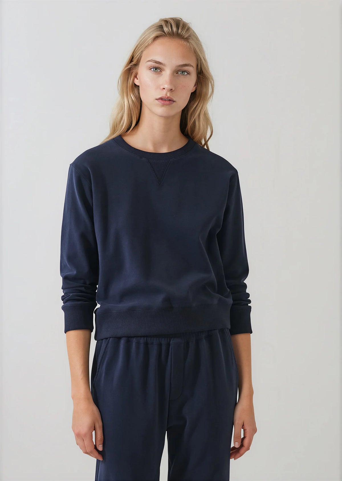 Patrick Assaraf Brushed Pima Cotton Cropped Sweatshirt - Dark Navy W95C01C