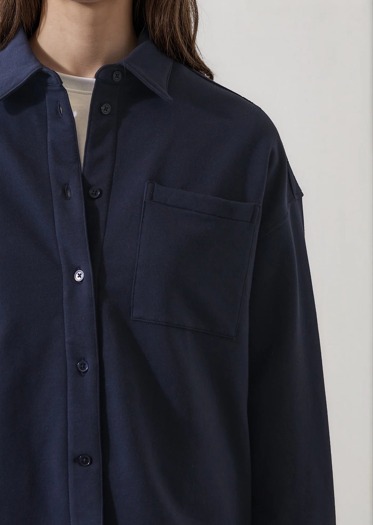 Patrick Assaraf Brushed French Terry Boxy Shirt Dark Navy W99D14