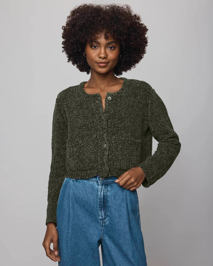 Splendid Andrea Crop Cardigan in Green Spruce RS4K861