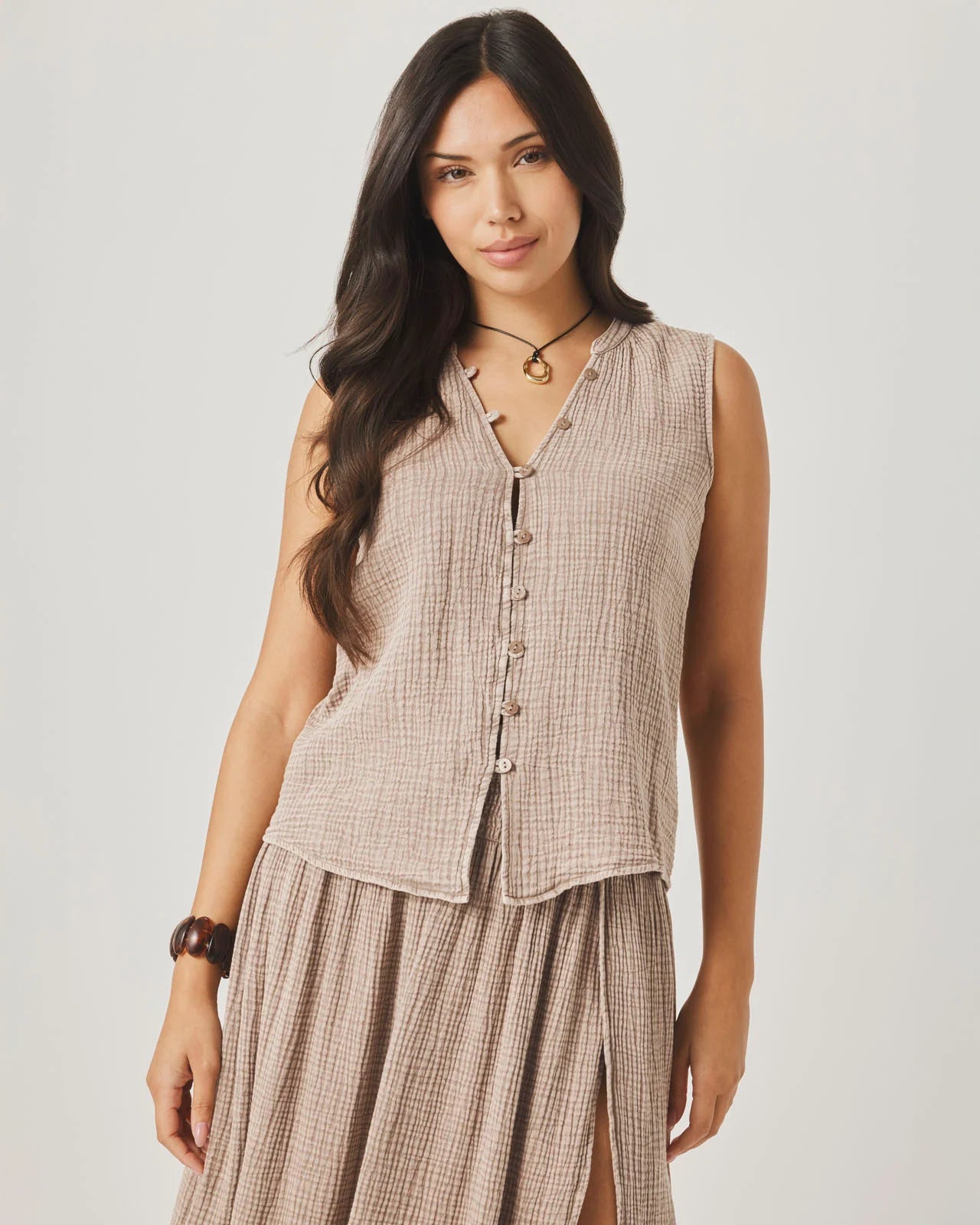 Splendid Ava Gauze Button Tank RS6W000