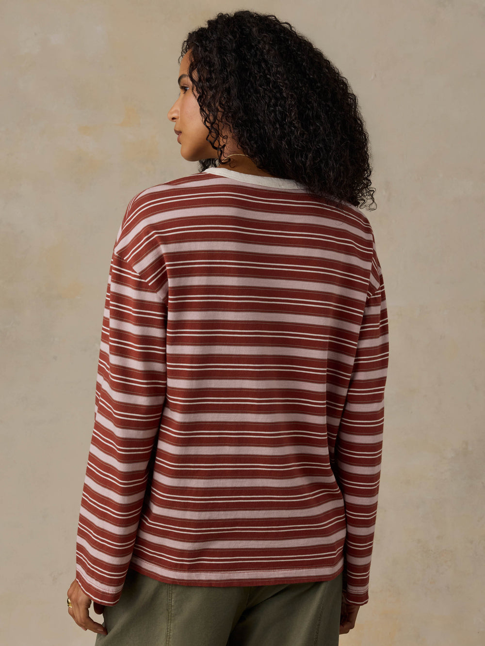 Faherty Sunwashed Long-Sleeve Retro Tee - Rosewood Stripe