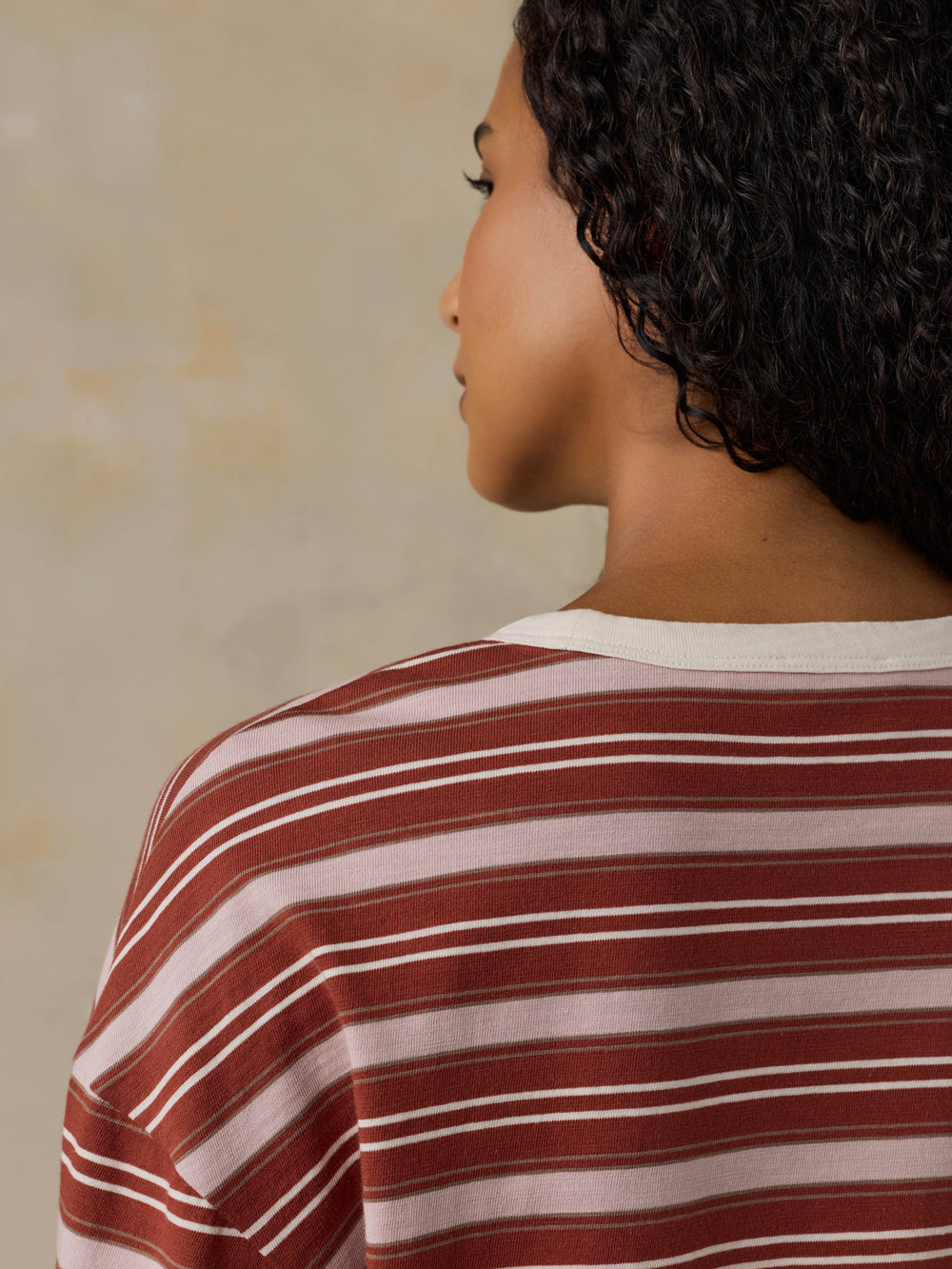 Faherty Sunwashed Long-Sleeve Retro Tee - Rosewood Stripe