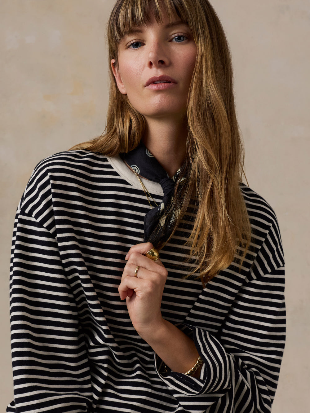 Faherty Sunwashed Long-Sleeve Retro Tee - Inkwell Stripe