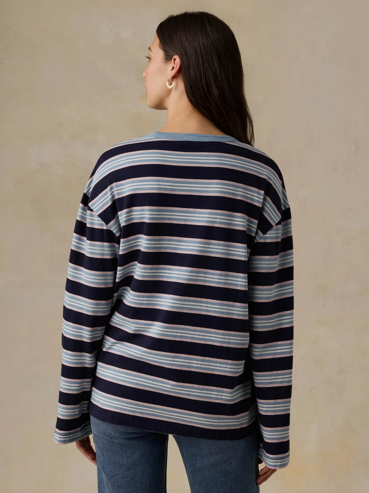 Faherty Sunwashed Long-Sleeve Retro Tee - Moonlit Tidal Stripe