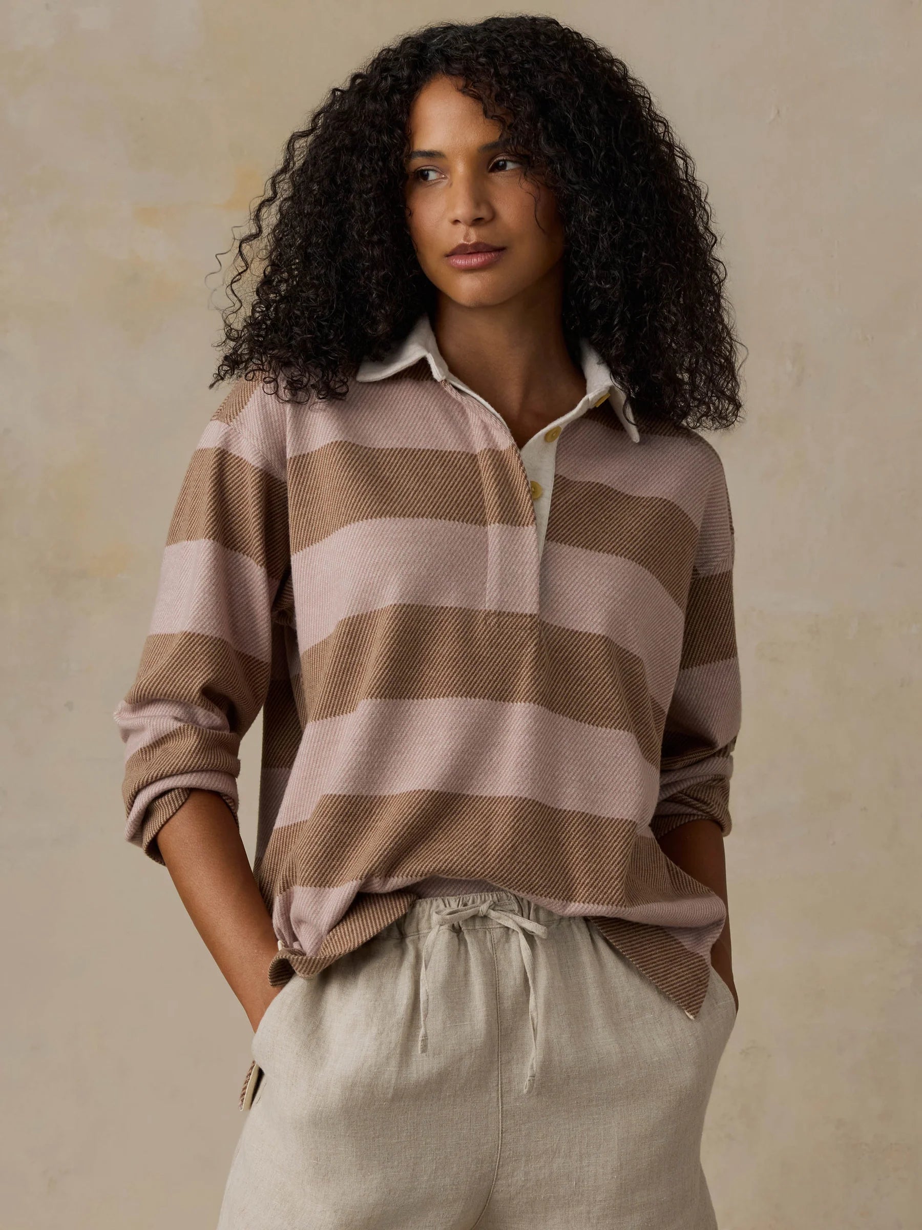 Faherty Legend Sweater Ruby Popover- Solar Sands Stripe