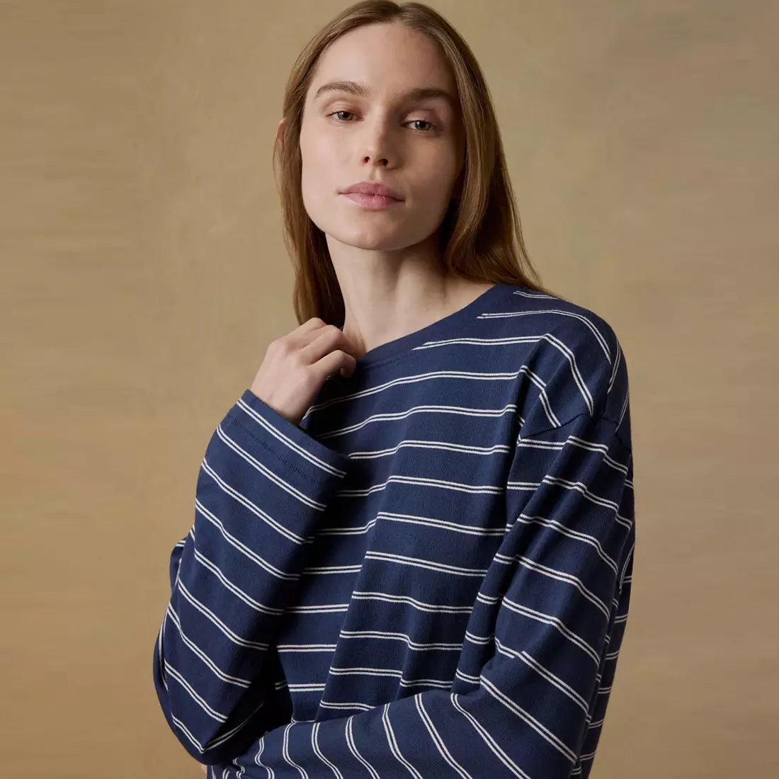 Faherty Sport Jersey Long Sleeve Vintage Tee - Harbor Stripe