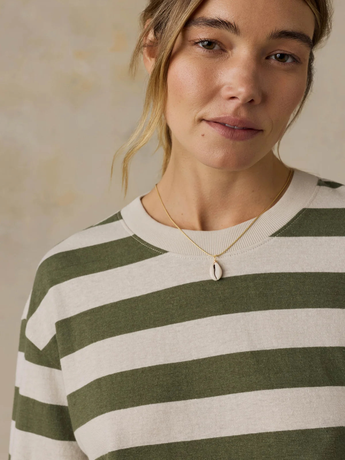 Faherty Hemp Blend Vintage Tee- Olive Stripe