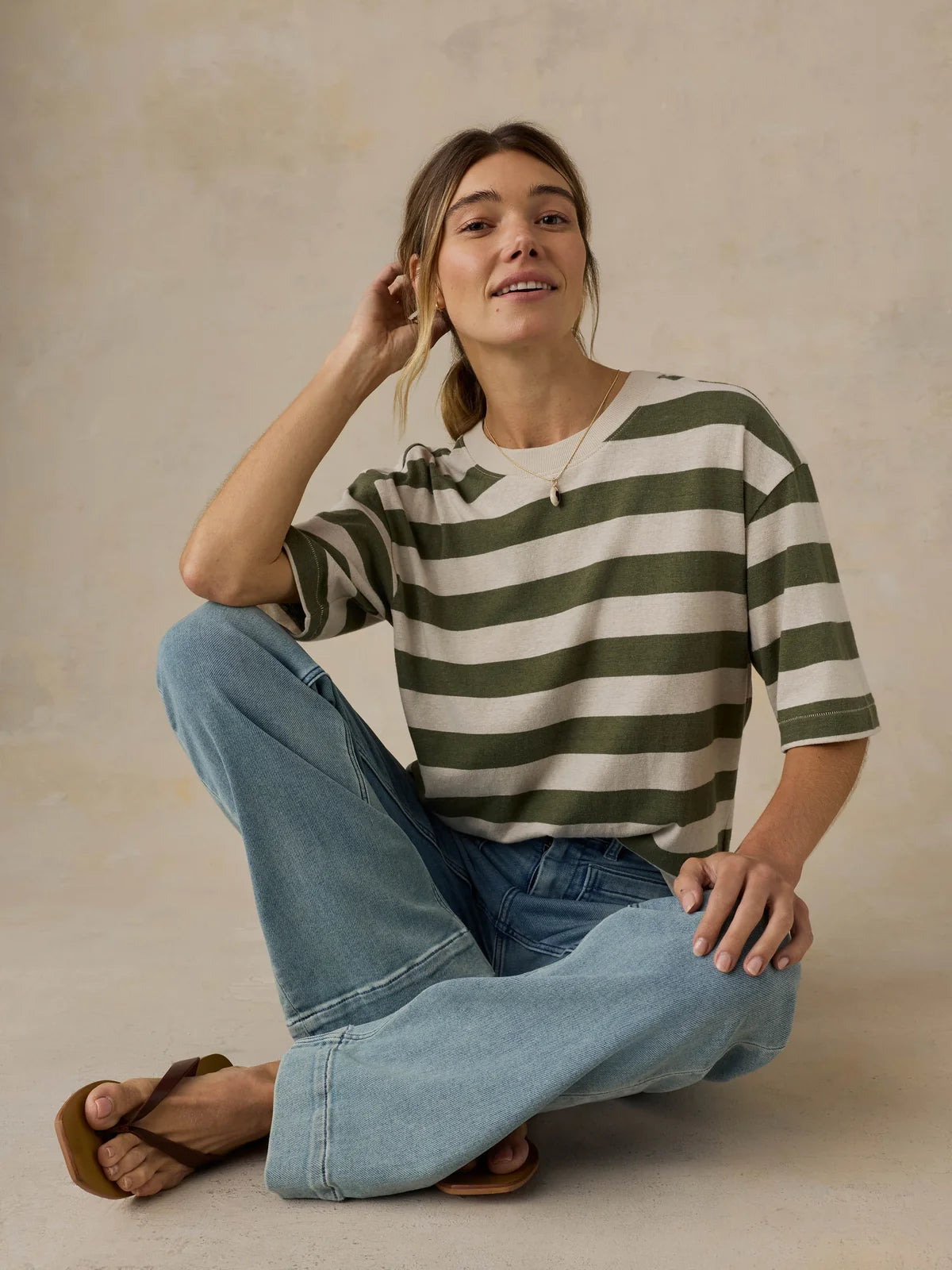 Faherty Hemp Blend Vintage Tee- Olive Stripe