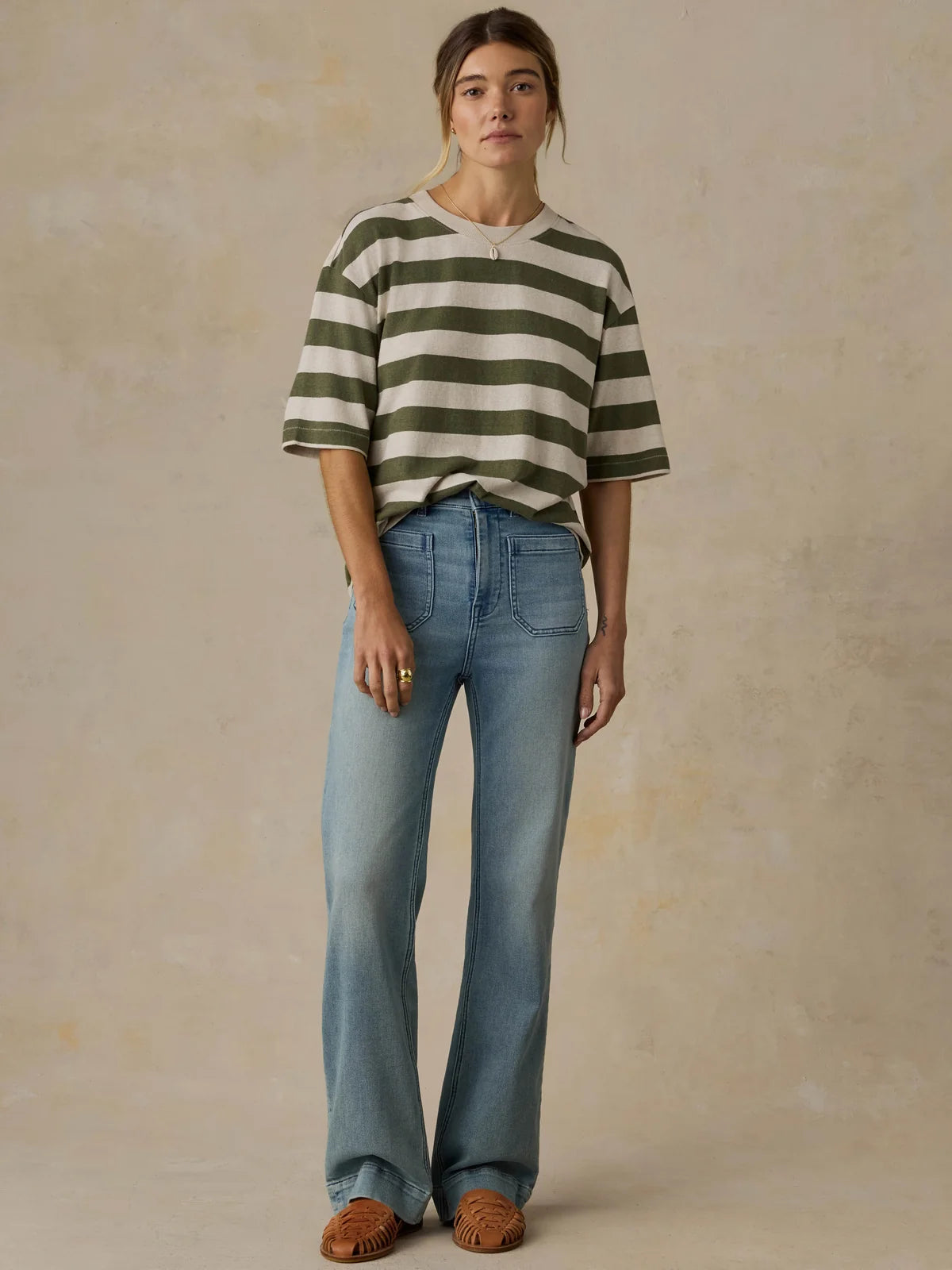 Faherty Hemp Blend Vintage Tee- Olive Stripe