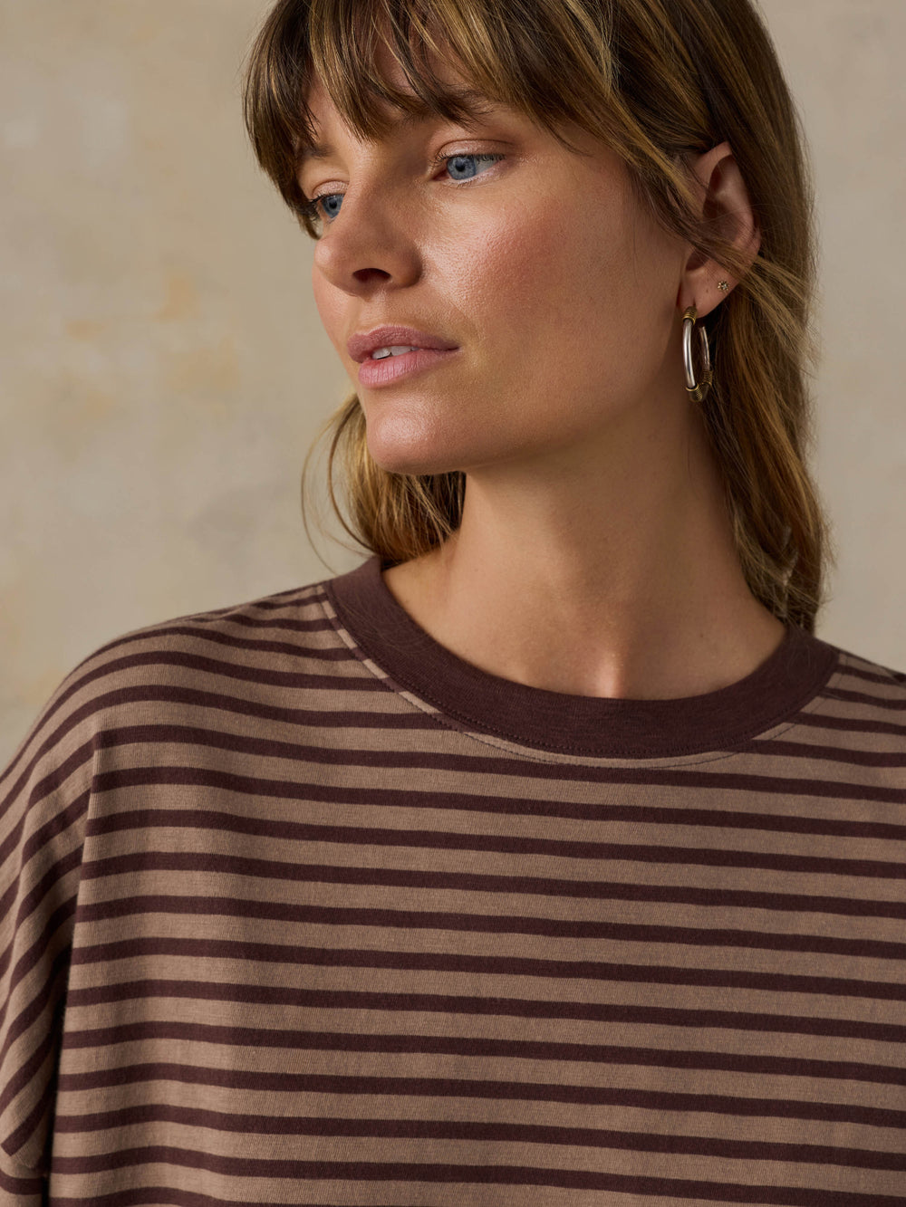 Faherty Sunwashed Boyfriend Tee - Coffee Sand Stripe