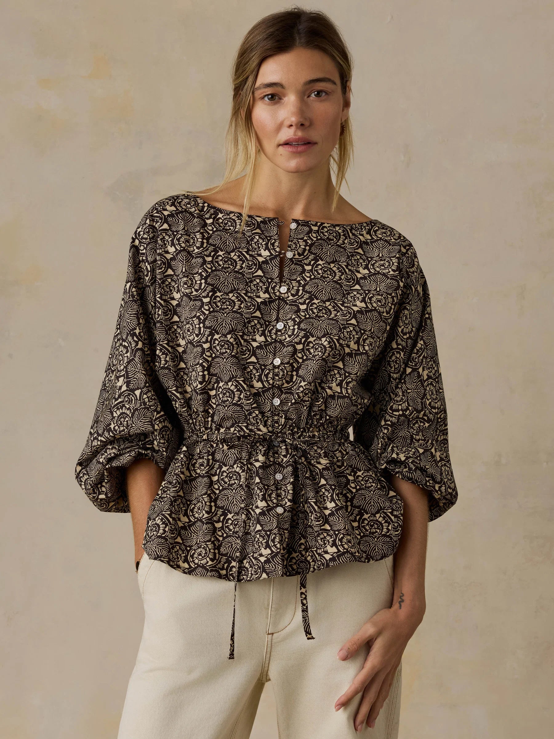 Faherty Coastal Poplin Faye Top - Night Bloom