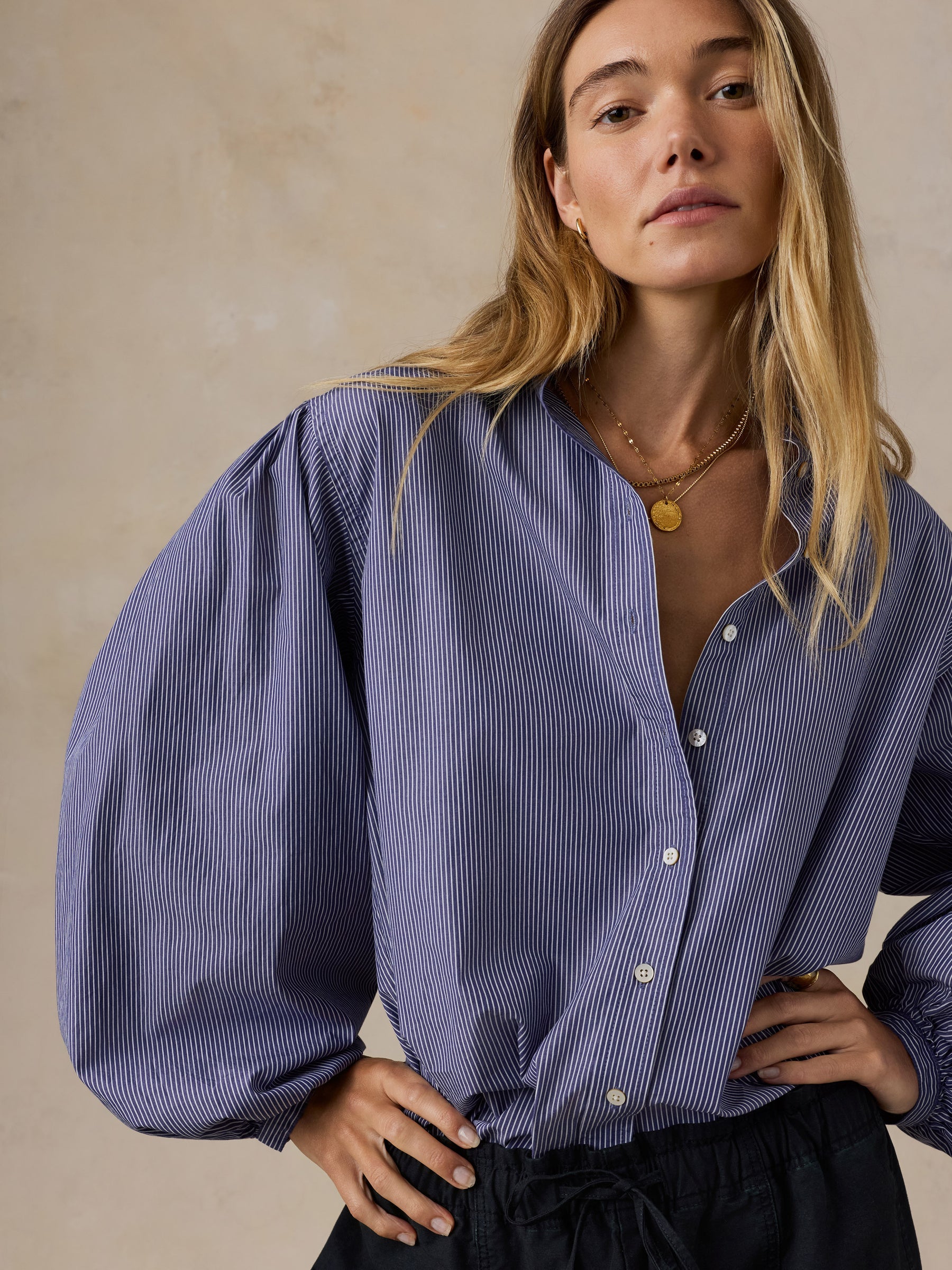 Faherty Coastal Poplin Suki Blouse - Sailor Ink Stripe