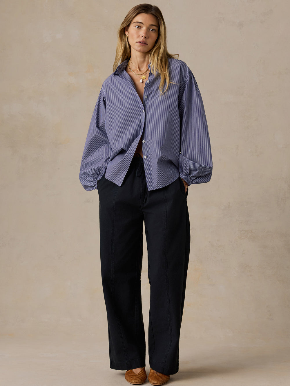Faherty Coastal Poplin Suki Blouse - Sailor Ink Stripe