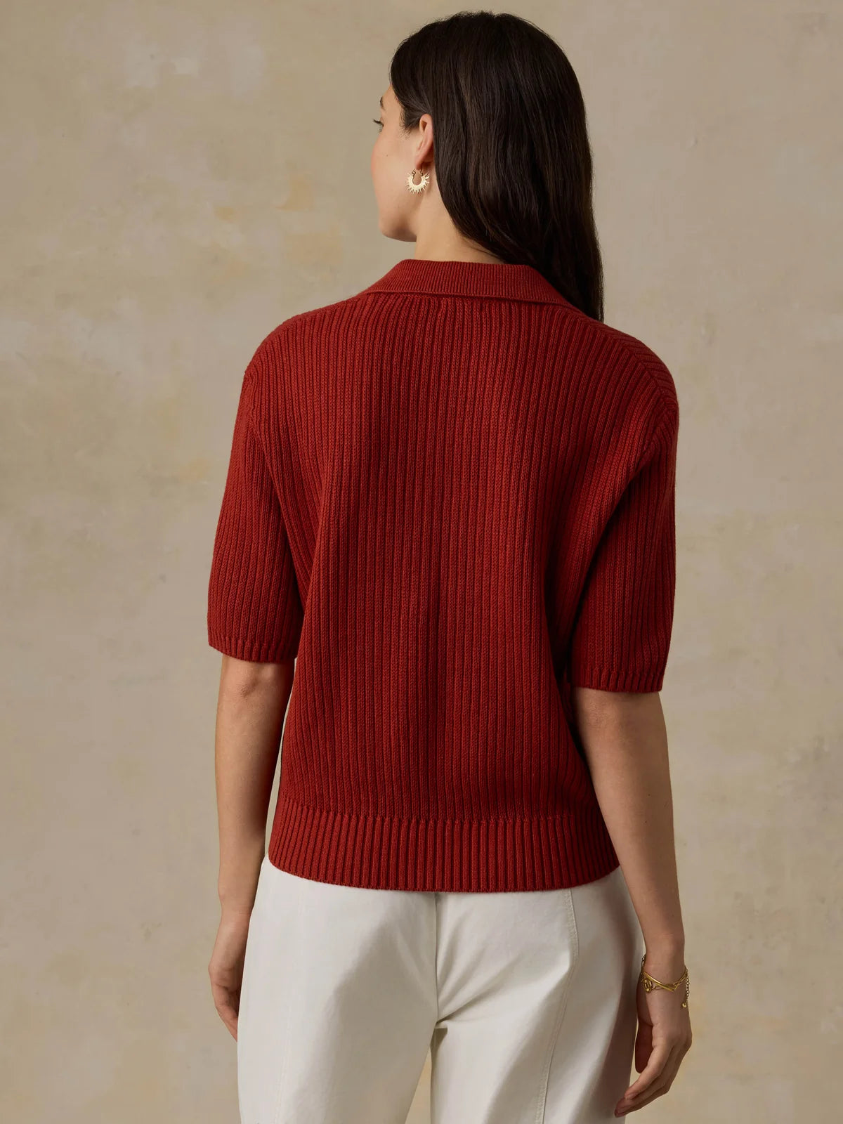 Faherty Miramar Linen SS Polo- Red Ochre