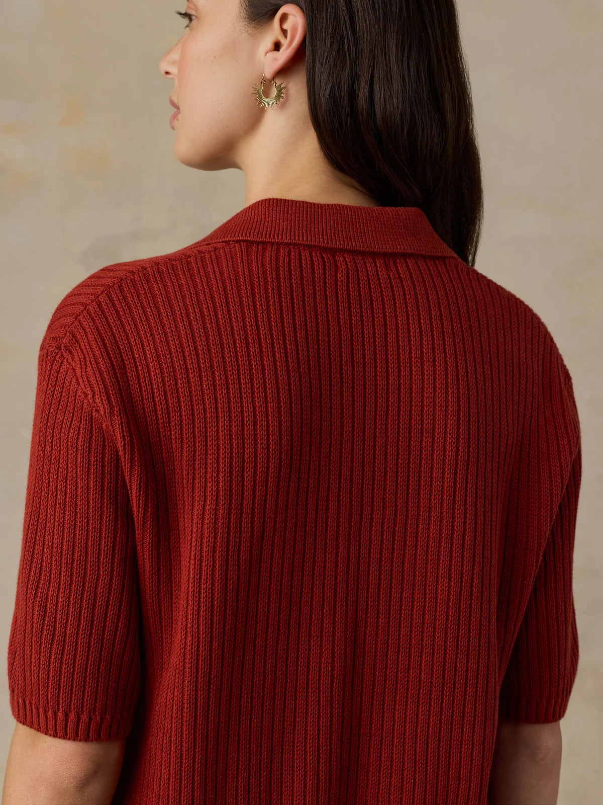 Faherty Miramar Linen SS Polo- Red Ochre