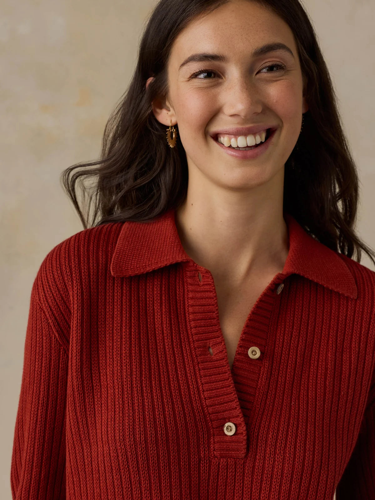 Faherty Miramar Linen SS Polo- Red Ochre