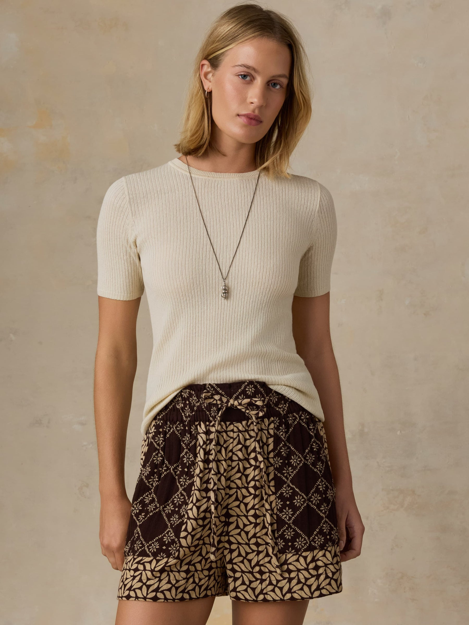 Faherty Miramar Linen Mini Rib Tee - Summer Sand