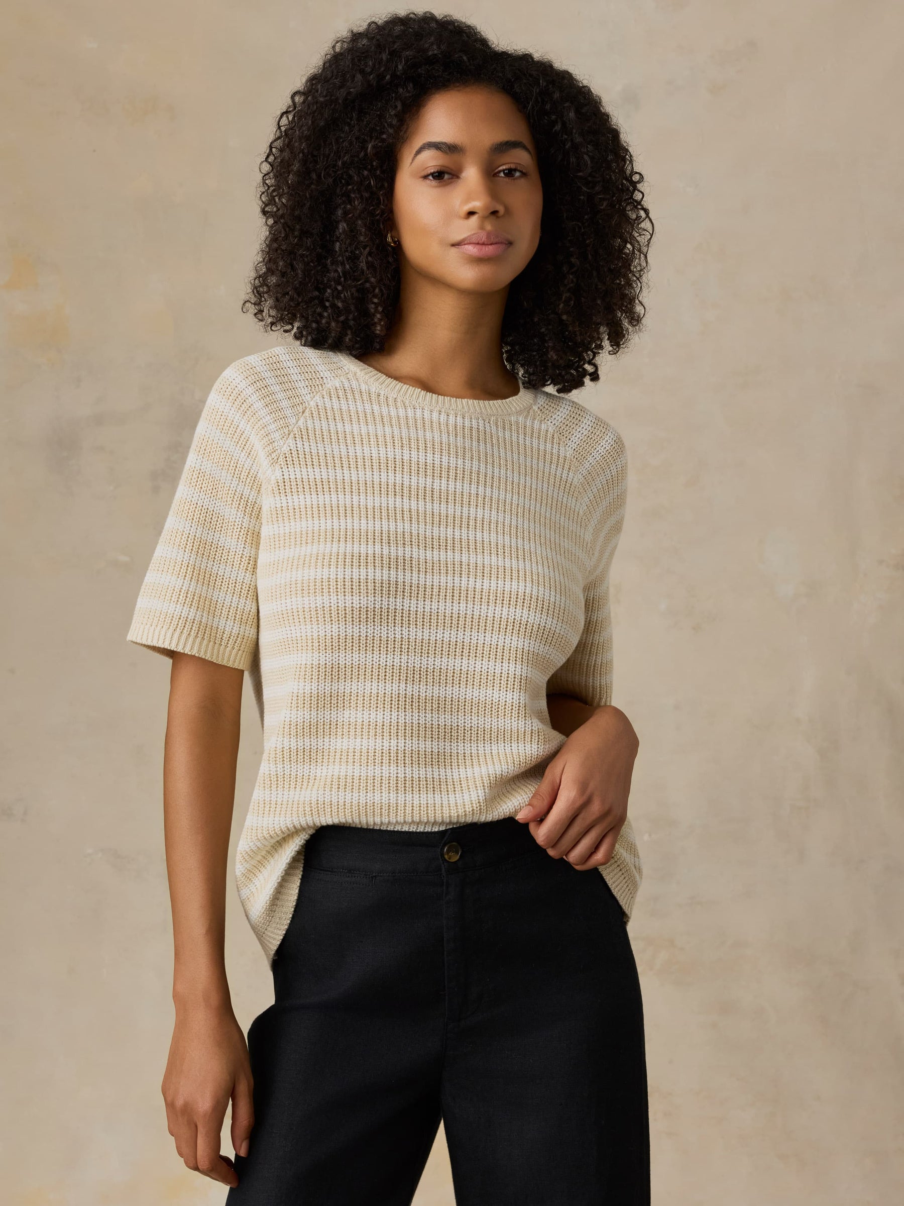 Faherty Miramar Linen Tee - Sand Lines