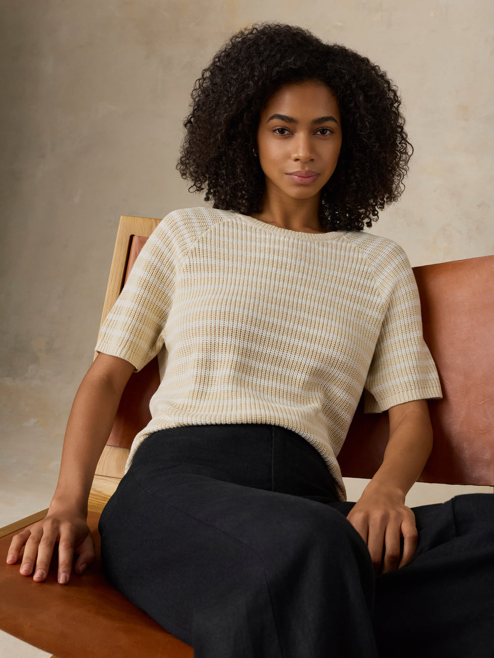 Faherty Miramar Linen Tee - Sand Lines