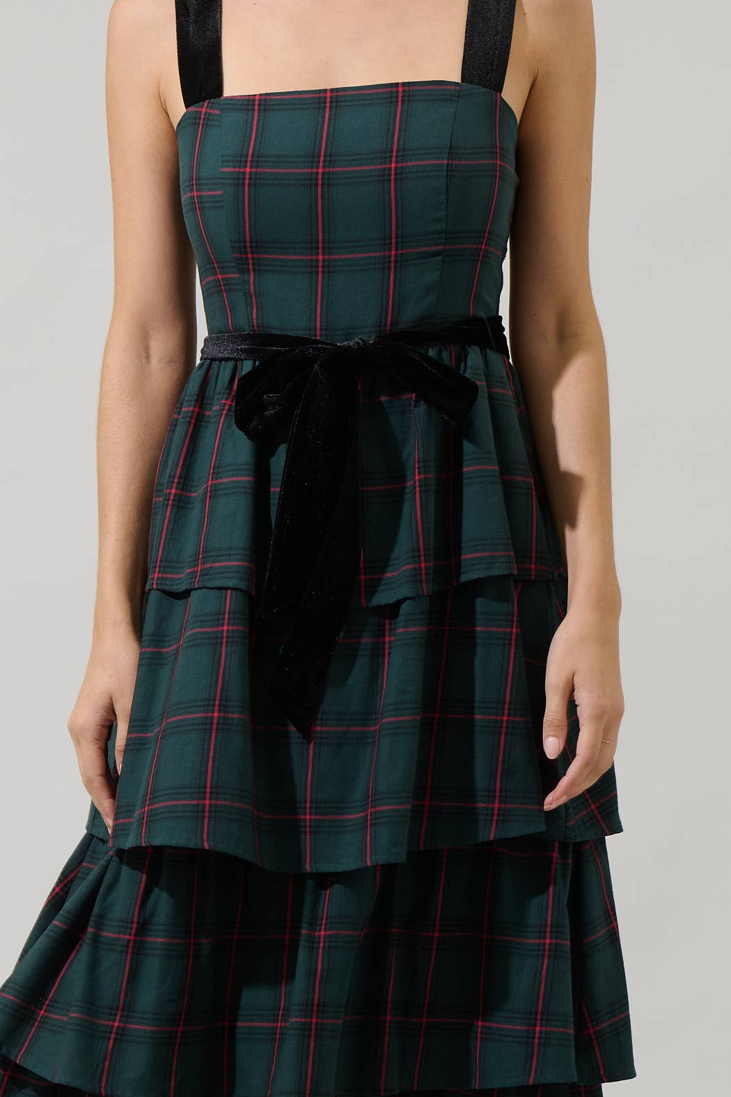 Sugarlips Brook Plaid Mari Tiered Midi Dress