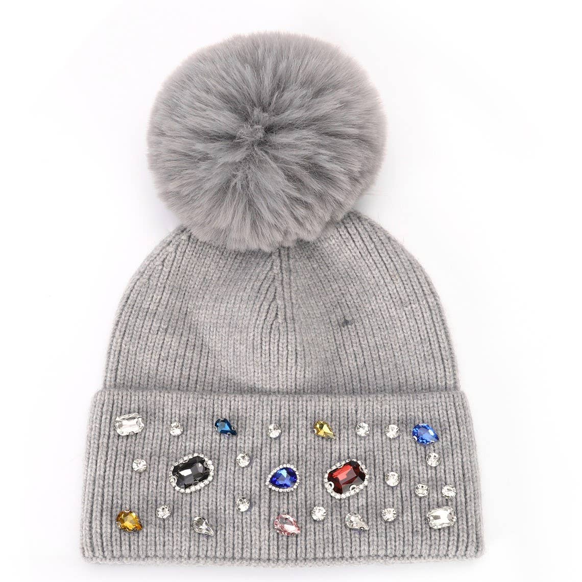 Thames Collection Gemstone Embellished Hat with Pom