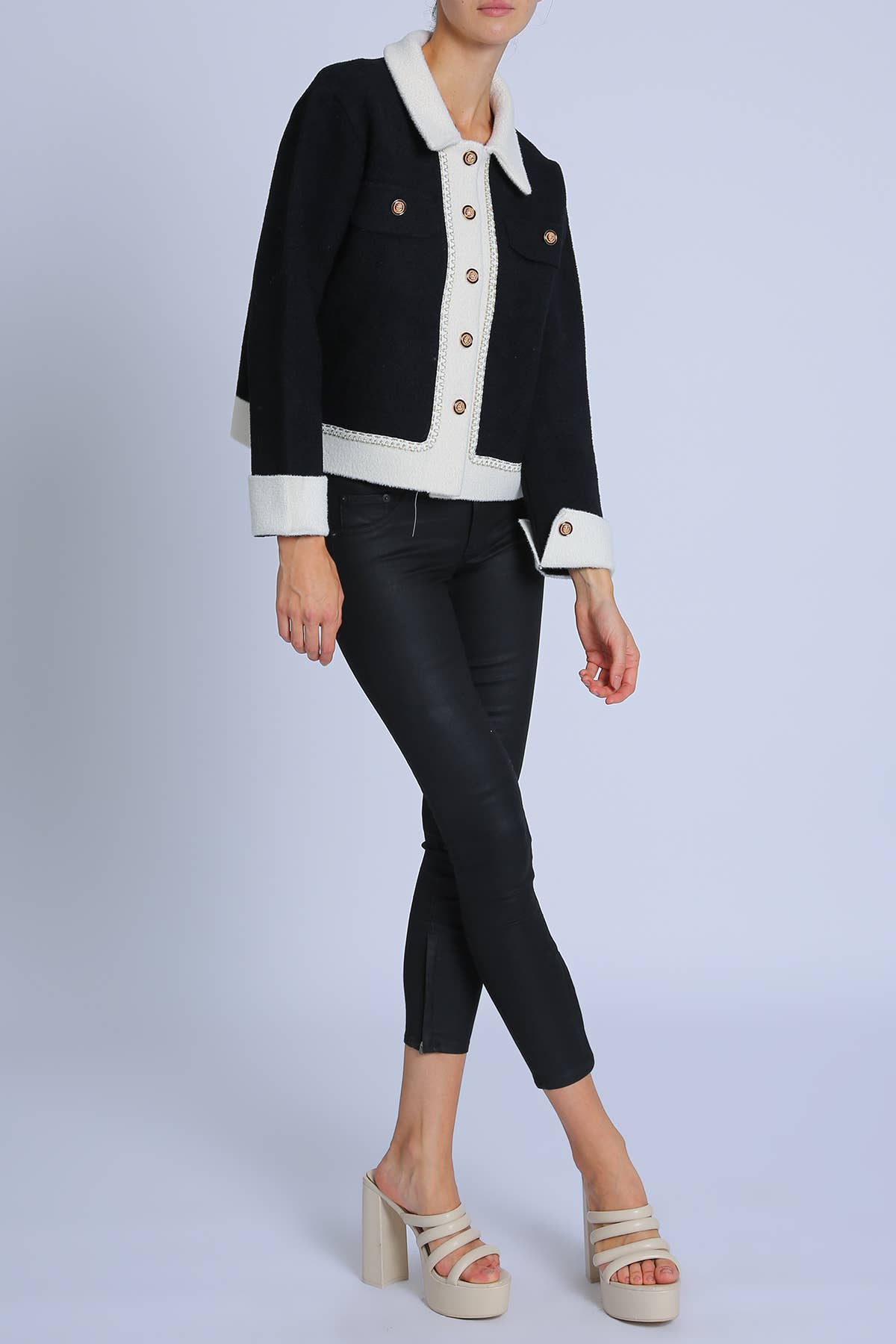 Beulah Contrast Trim Micro Braided Detail Cardigan PE4054