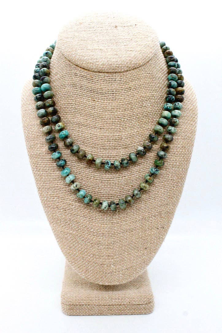 Lizou Hand Knotted Long African Turquoise Bead Necklace