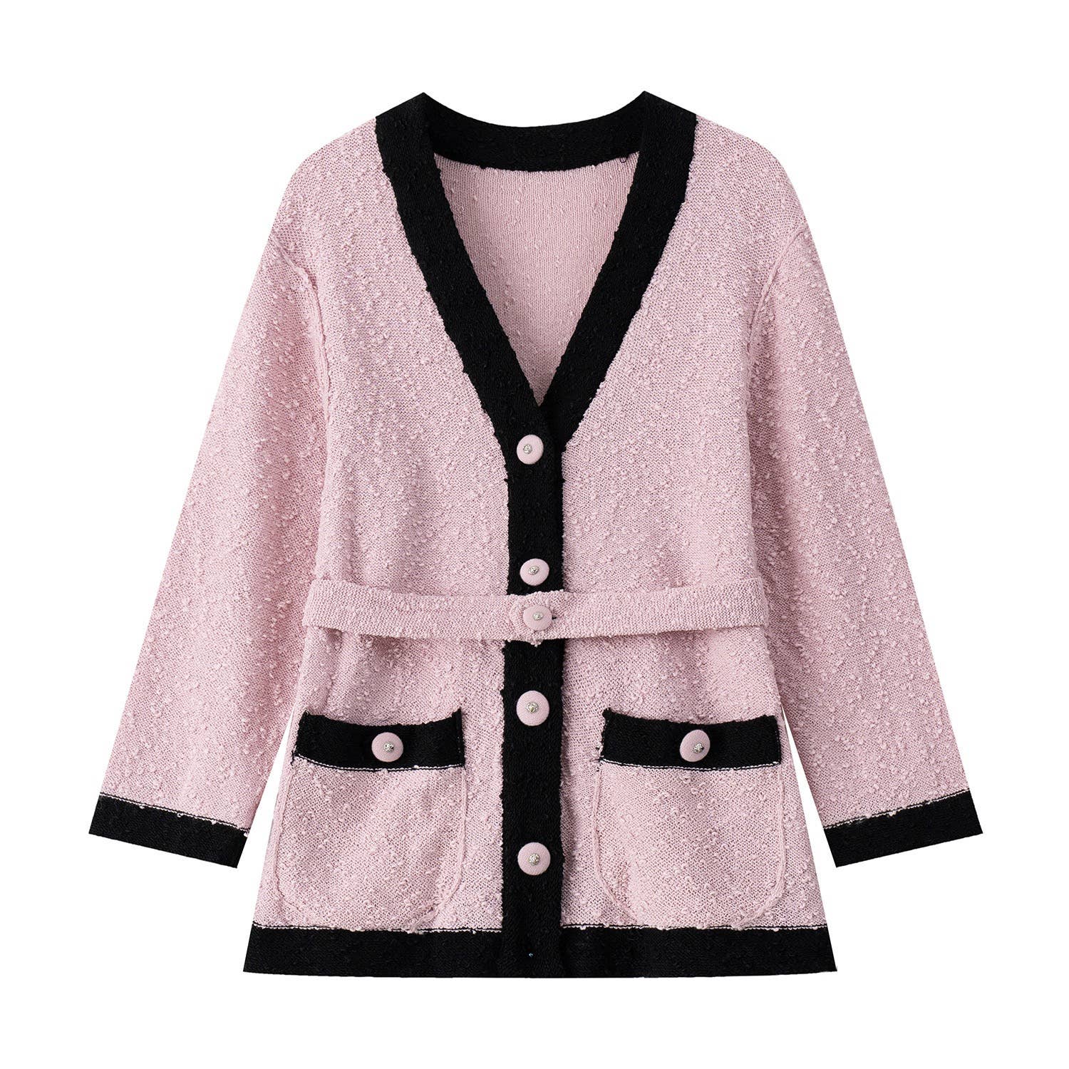 Thames Collection V-neck Cardigan with Button Belt JK137