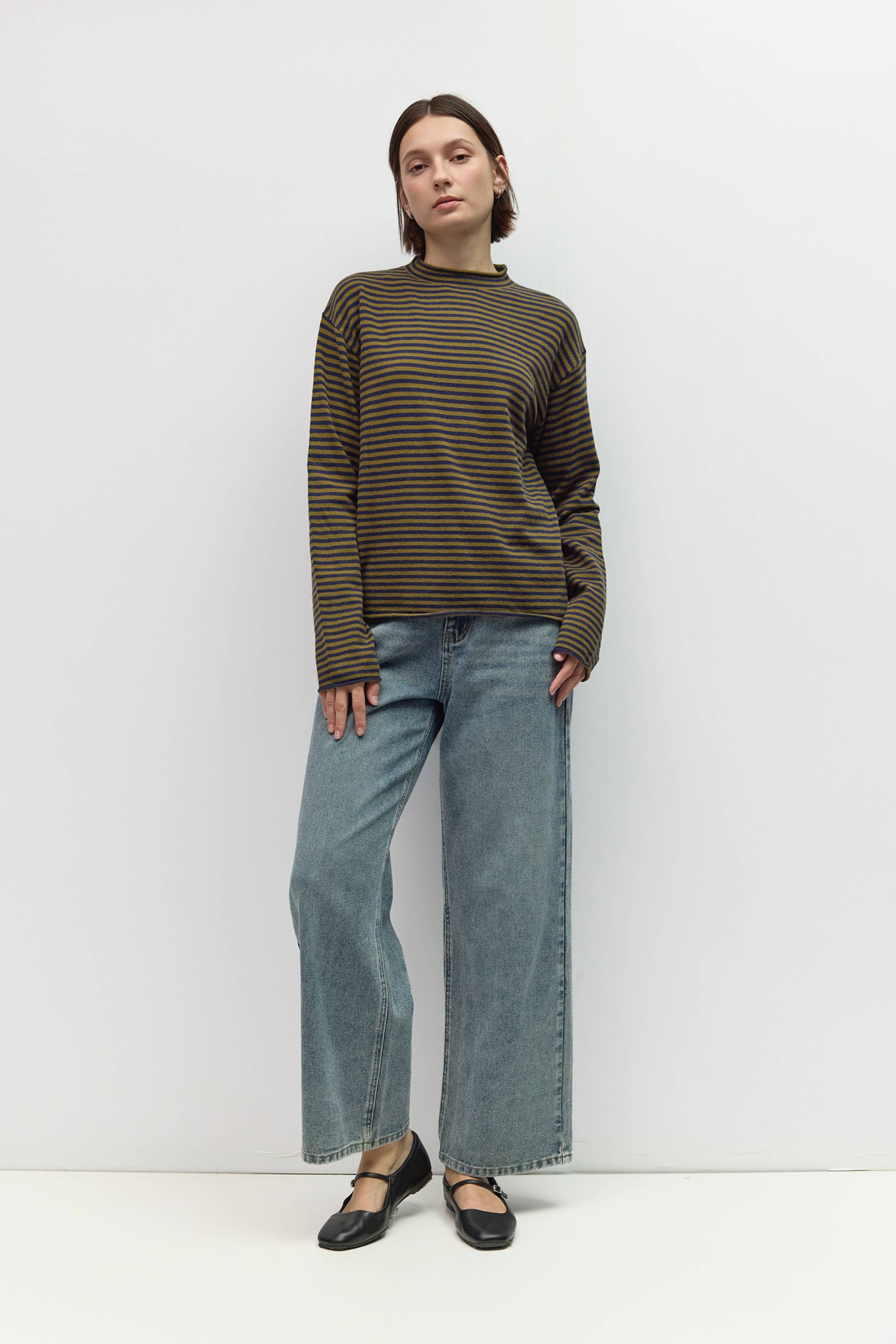 All Row The Cierra Sweater | Striped Mockneck Sweater