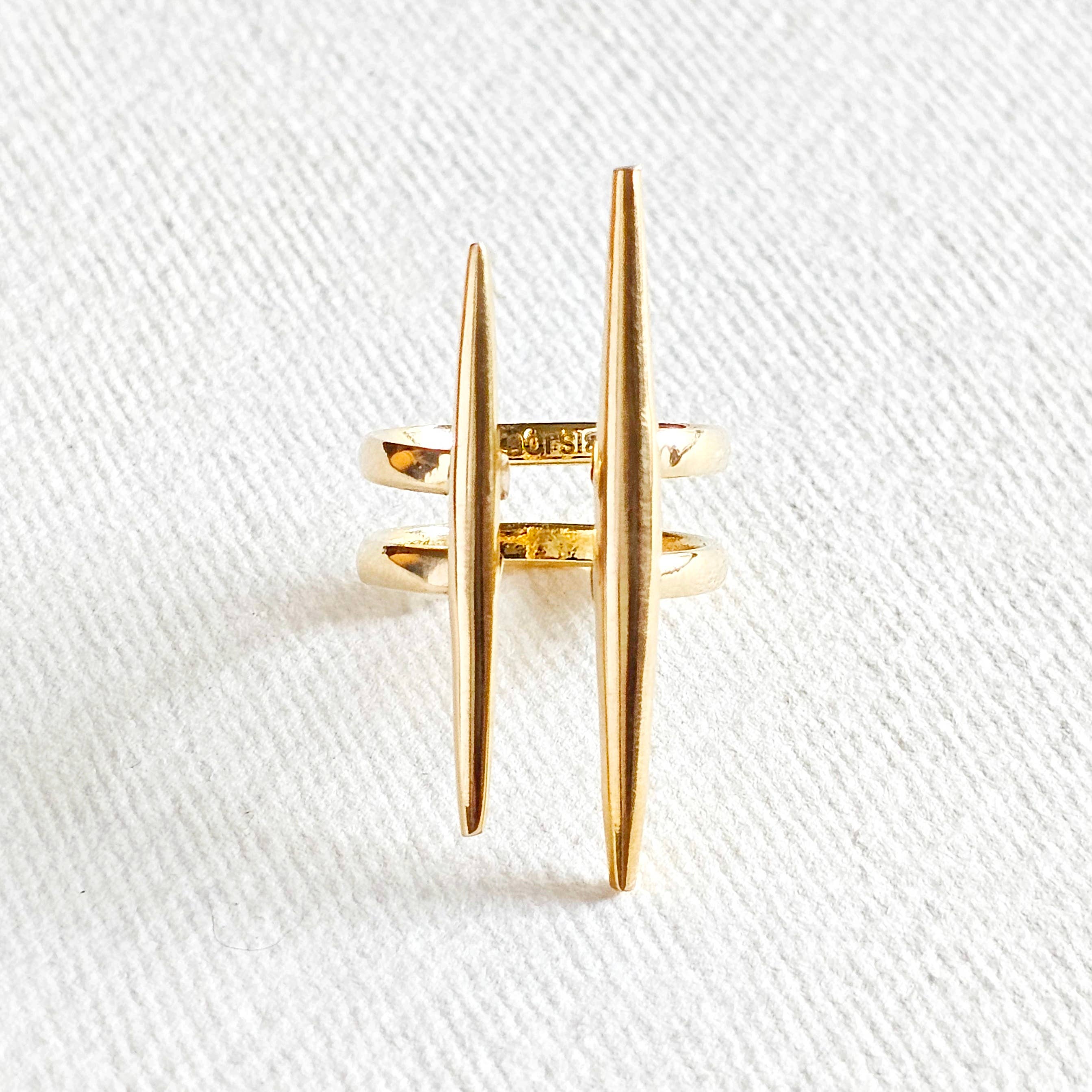 Bisjoux Solid Brass Double Spike Needle Adjustable Ring