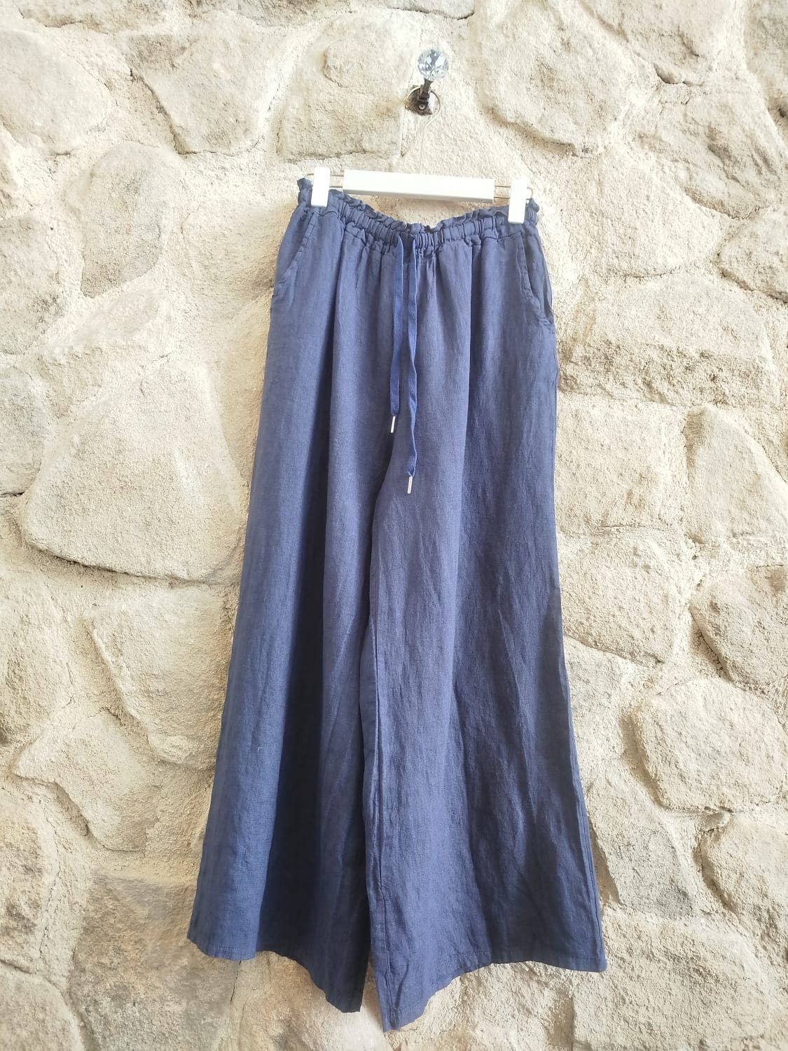 European Linen Drawstring Wide Leg Pants 18116