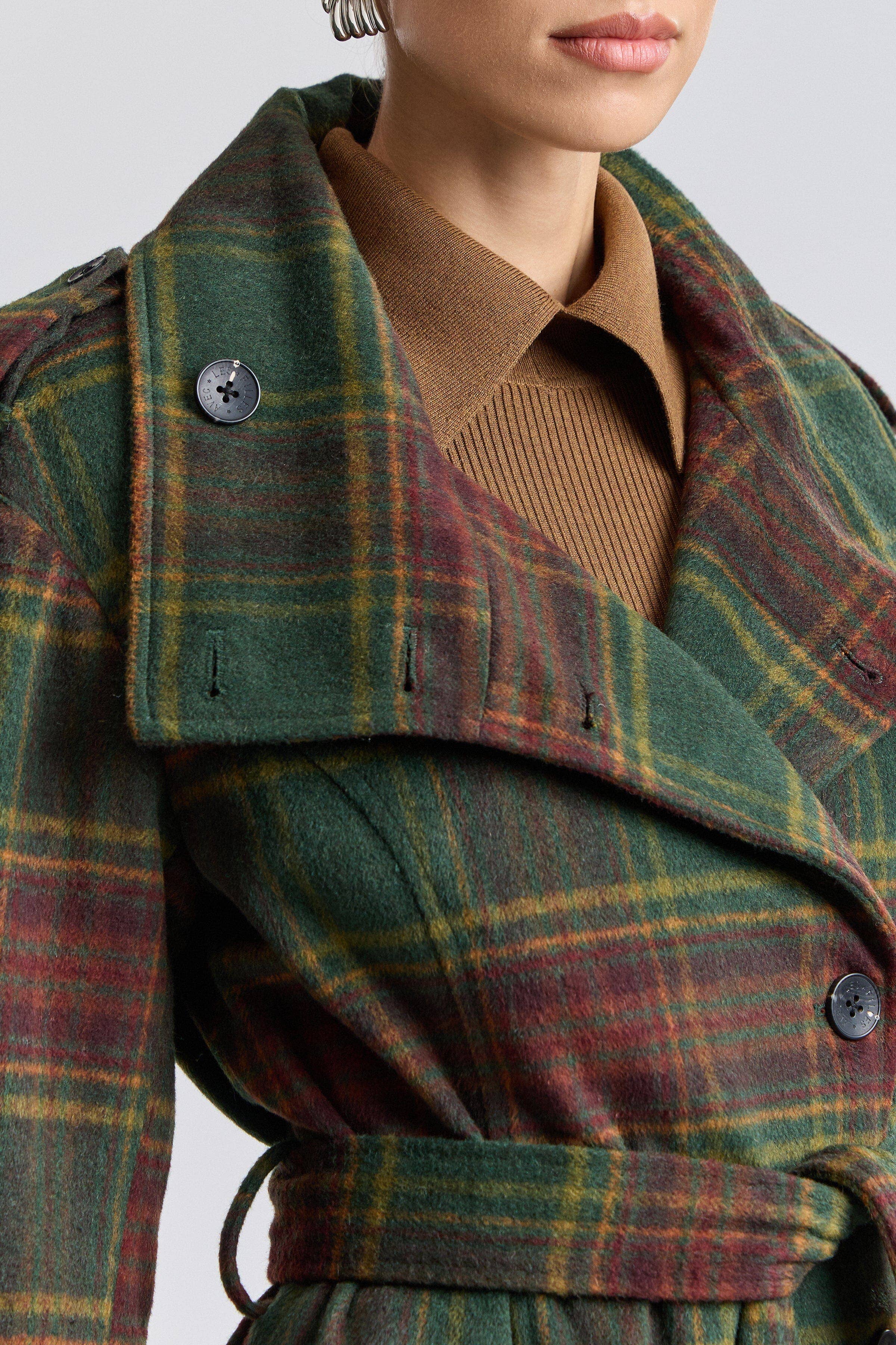 Avec Les Filles Plaid Faux Wool Utility Trench Coat 86476