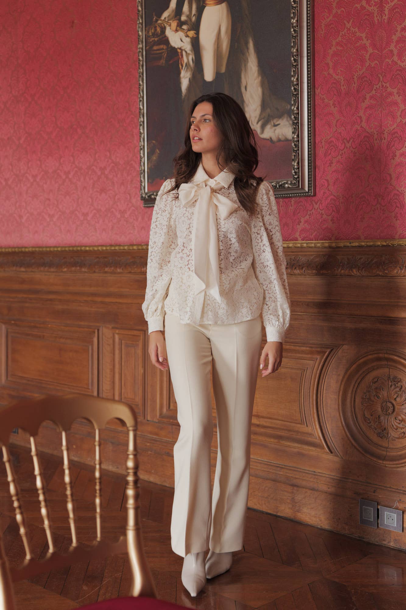 Carmine Paris Charlotte Lace Shirt with Removable Bow CK08395