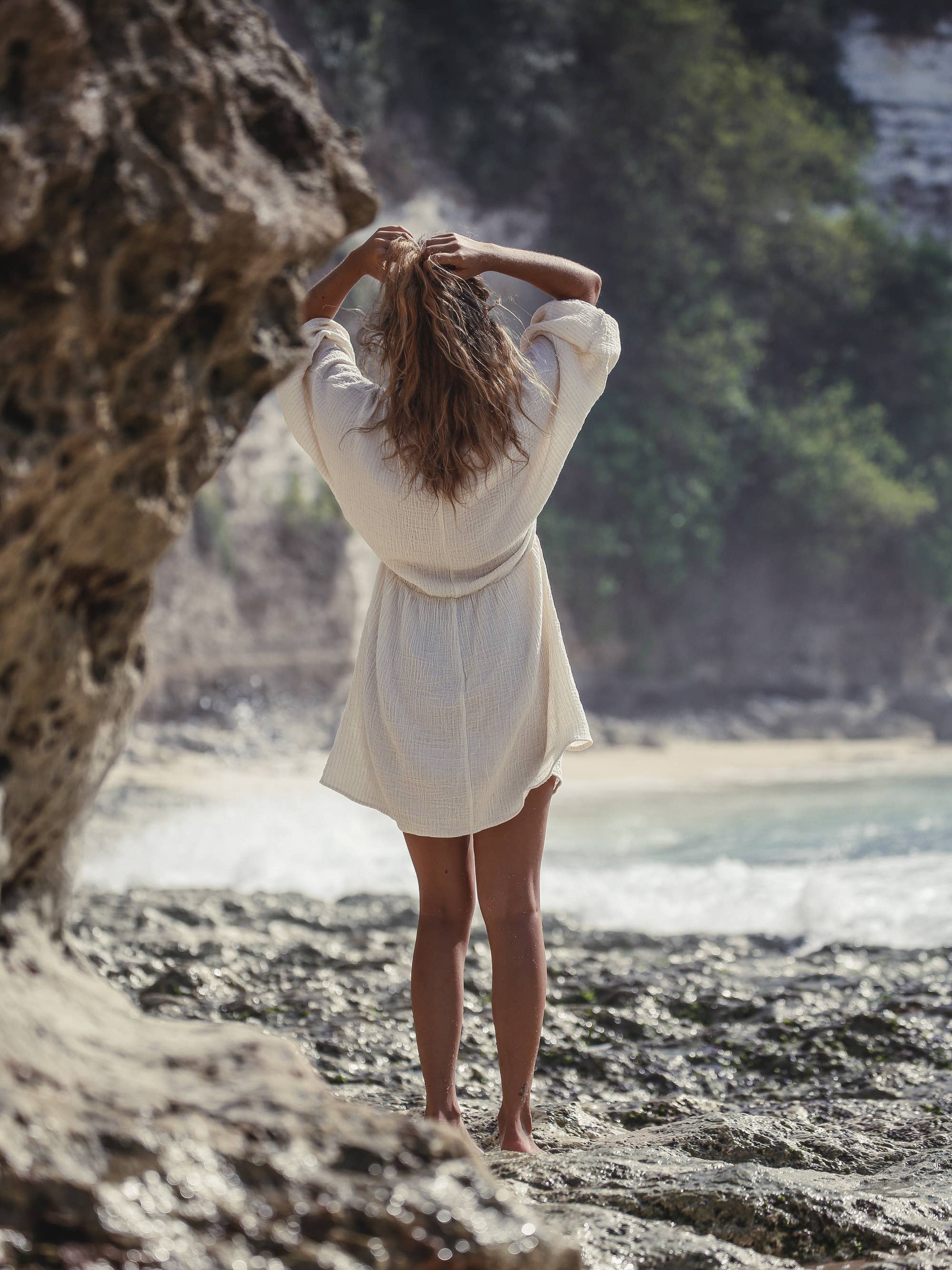 The Handloom Gaia Drawstring Mini Dress - Natural